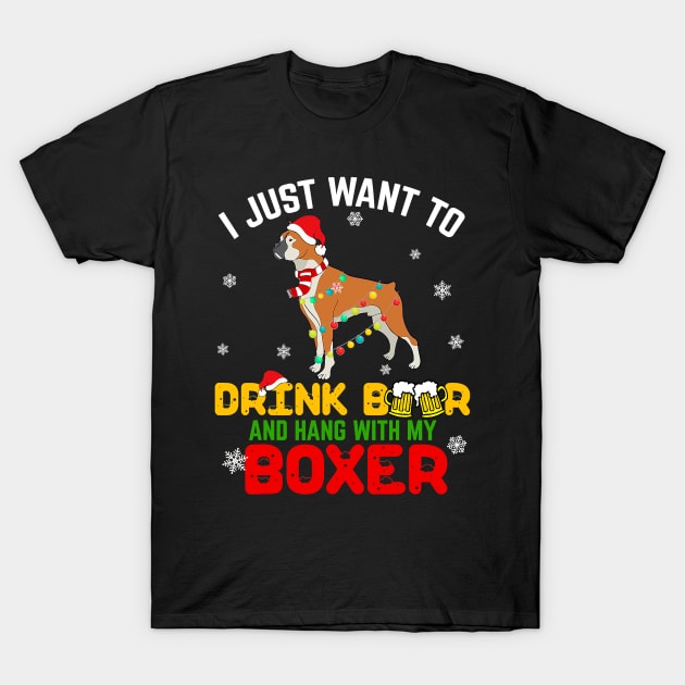 I Want Drink Beer My Boxer Dog Christmas Light Xmas T-Shirt by IainDodes